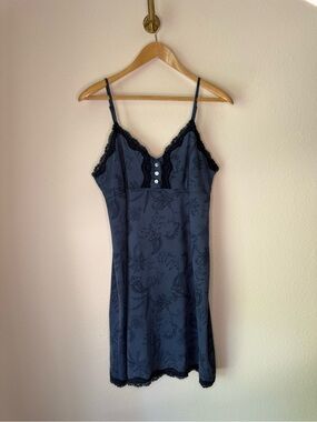 Daisy Fuentes Blue Floral Paisley Lace Trim Chemise Sleep Dress Size L